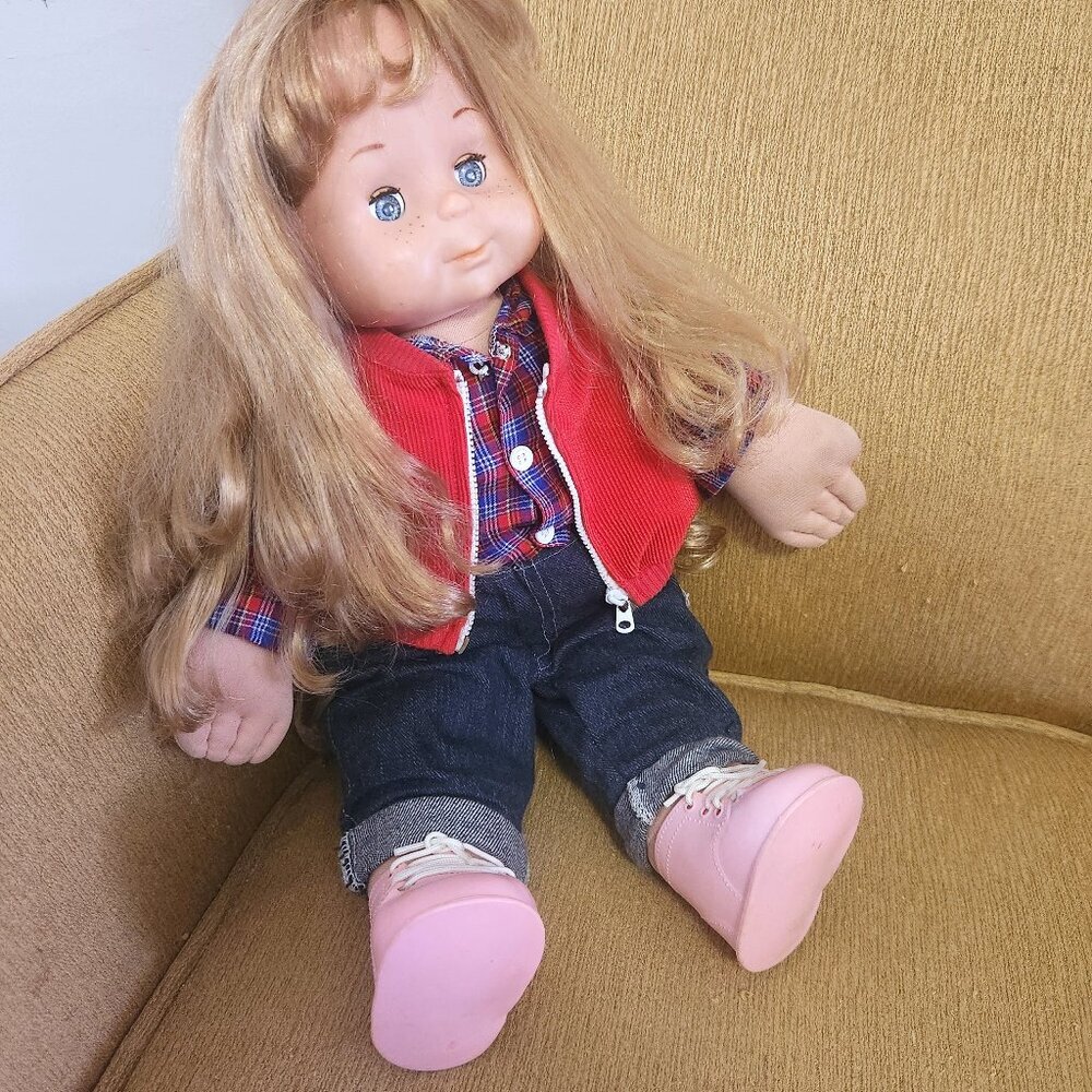 Vintage 1986 Playskool 18" Soft Body Doll – Blonde Hair – Plaid Outfit